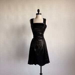 Prada Black Draped Tech Satin A-Line Cocktail Dress - SS 2006